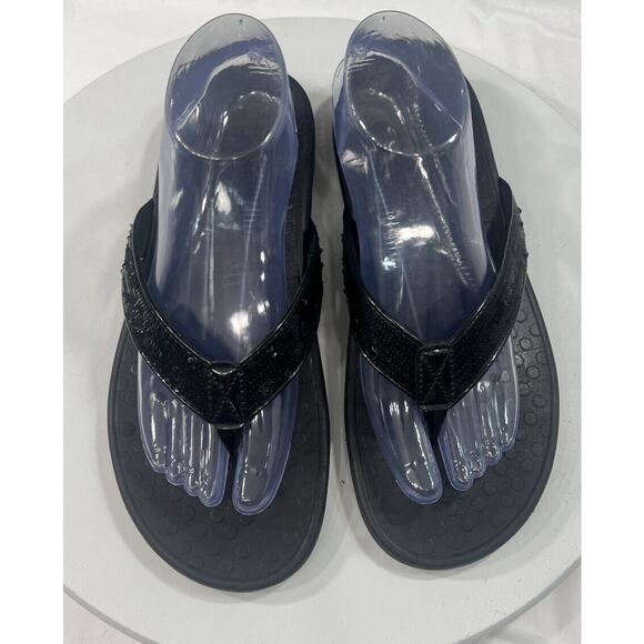 Vionic Tide Sandals Flip Flop Thong Black Supportive Sequin Strap Women Size 10 - Picture 6 of 15
